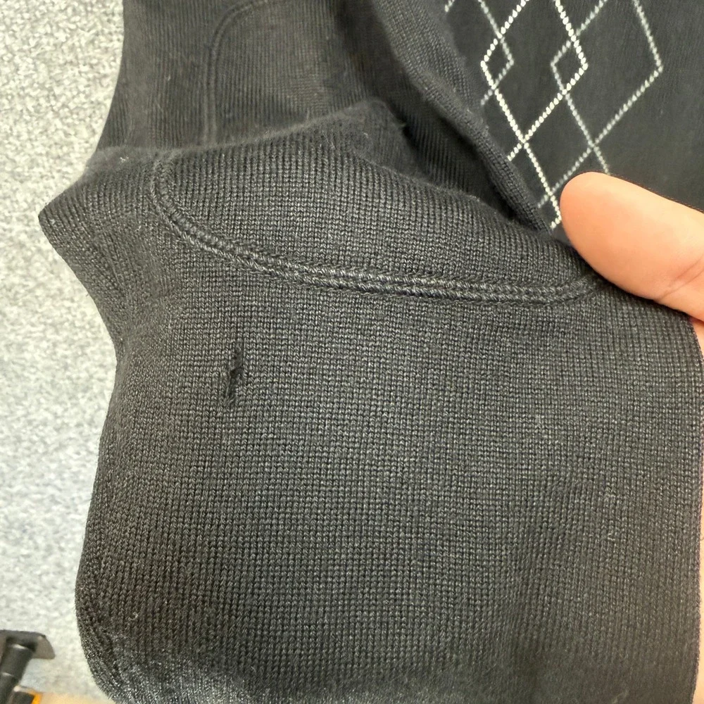 Banana Republic Sweater Men Large Black‎ Argyle Silk Cashmere Elbow Patches Zip